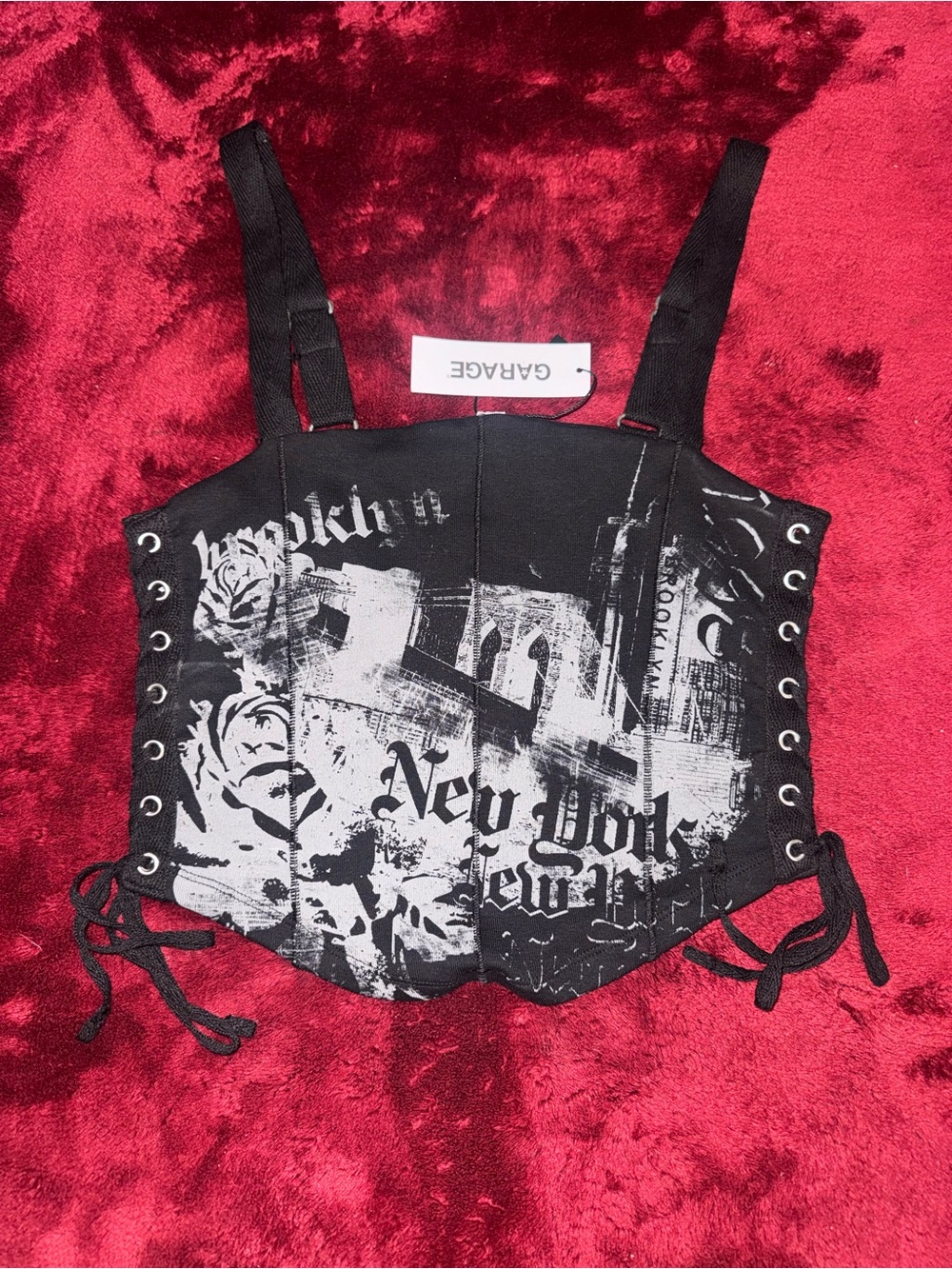 NWT Garage Black & White Graphic Lace-Up Corset Top